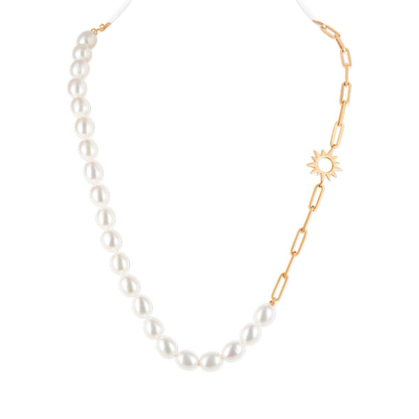 Sun Paperclip Pearl Necklace