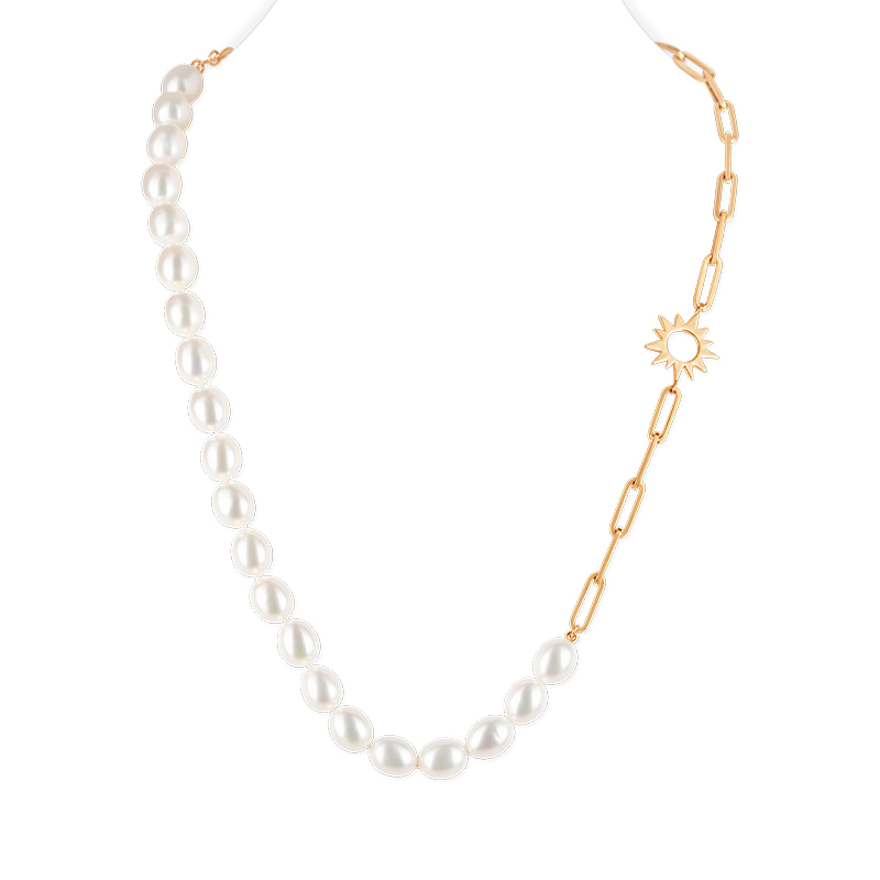 Sun Paperclip Pearl Necklace