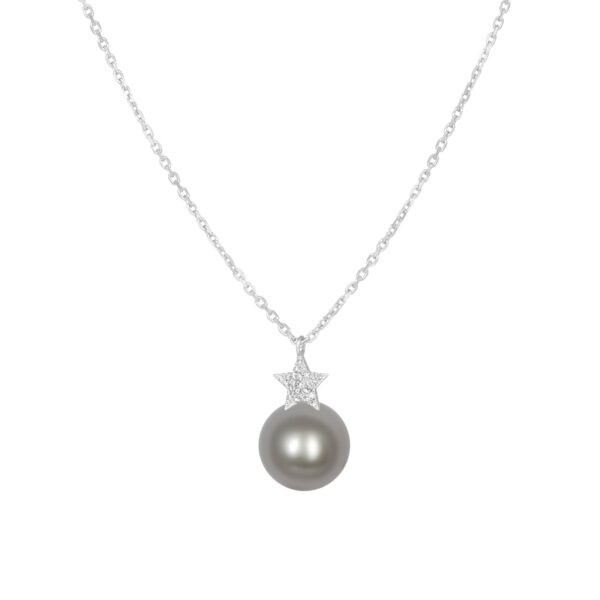Superstar Diamond Necklace with Japanese Silver Grey Akoya Pearl