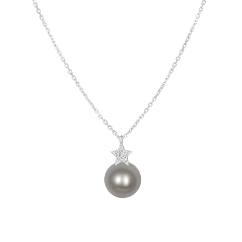 Superstar Diamond Necklace with Japanese Silver Grey Akoya Pearl