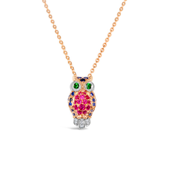 The Sentinel Owl Pendant (Ruby & Blue Sapphire)