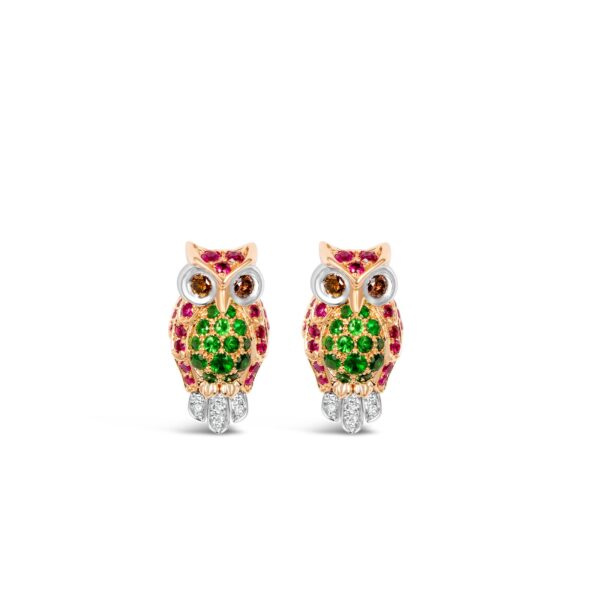 The Sentinel Owl Earring ( Tsavorite & Ruby)