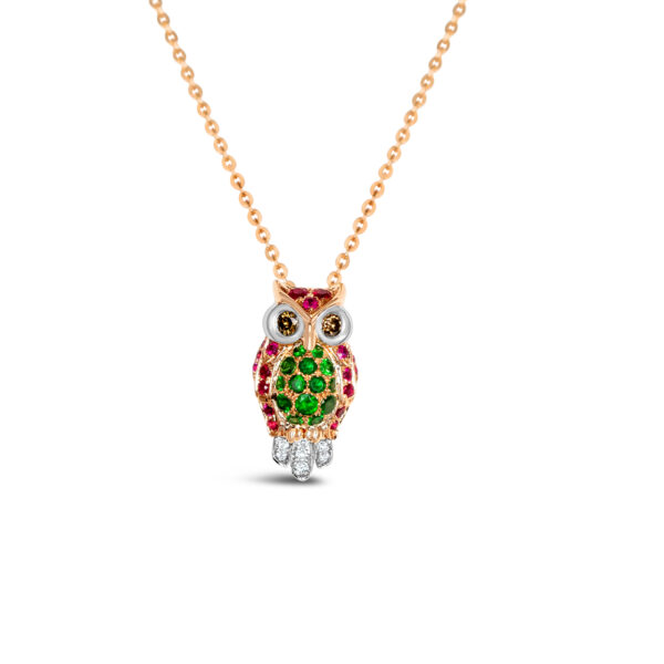 The Sentinel Owl Pendant (Tsavorite & Ruby)