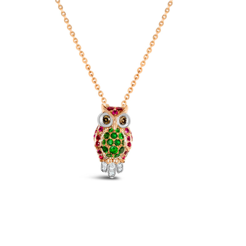 The Sentinel Owl Pendant (Tsavorite & Ruby)