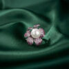 Exquisite Silver Pave Ruby & Sapphire Pearl Ring – KN (Adjustable)