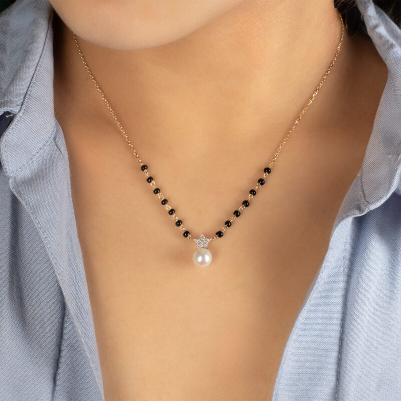 Superstars Diamond Mangalsutra with Pearl Drop/ 6 beads