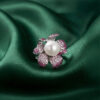 Exquisite Silver Pave Ruby & Sapphire Pearl Ring – KN (Adjustable)