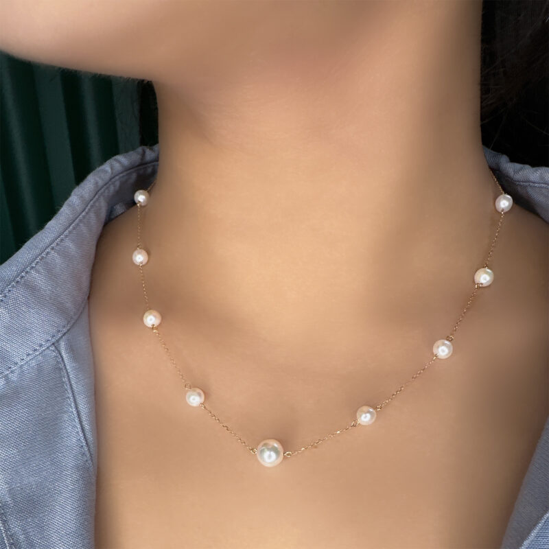 Station Pearl Necklace / 5 & 8mm pearls