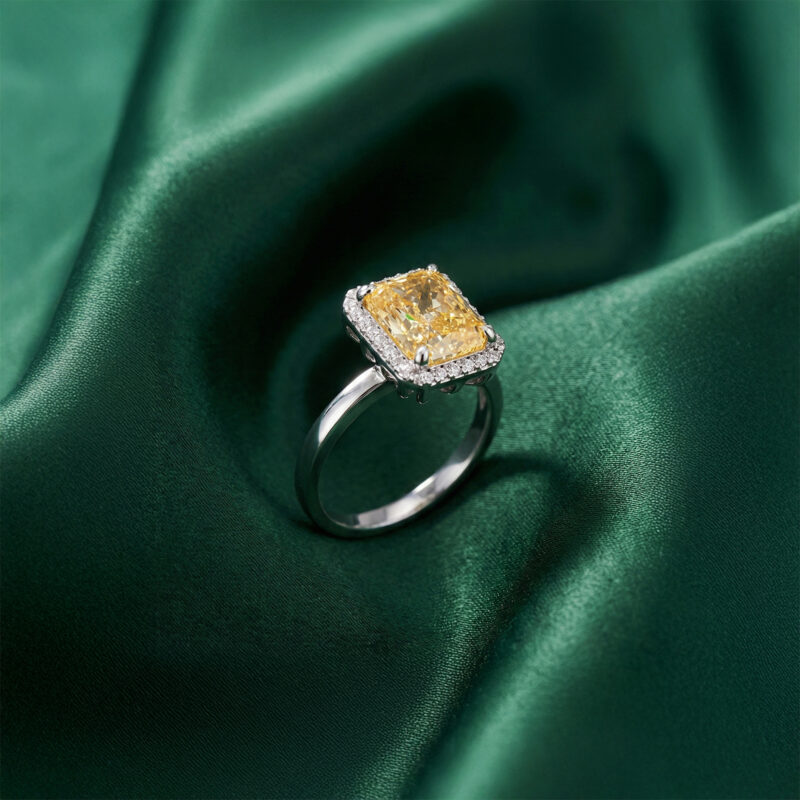 Elegant Yellow Emerald Cut Silver Ring