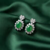 Elegant Jade Stud drop and CZ Halo Silver Earrings
