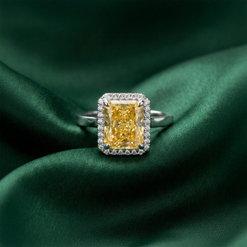 Elegant Yellow Emerald Cut Silver Ring