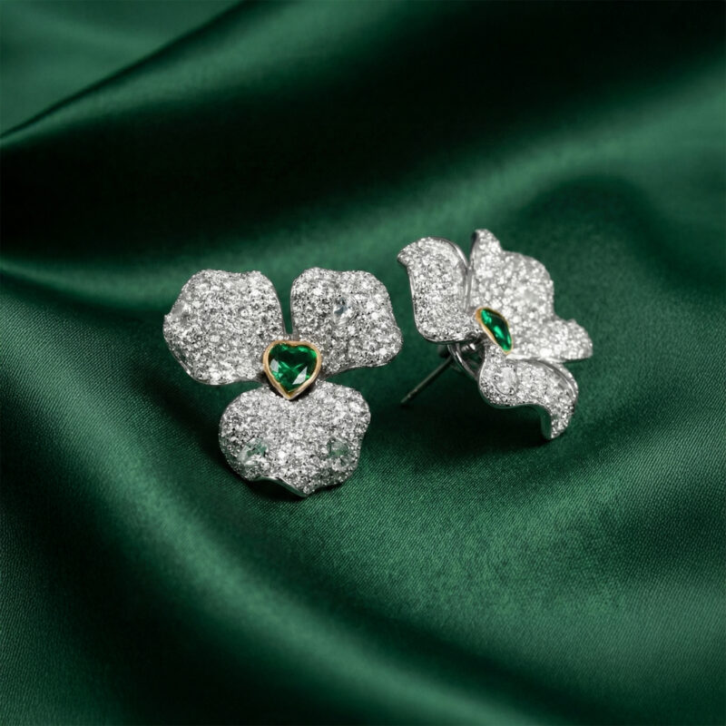 Exquisite Silver Pave Emerald Heart Earrings – KN