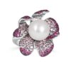 Exquisite Silver Pave Ruby & Sapphire Pearl Ring – KN (Adjustable)