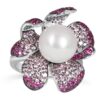 Exquisite Silver Pave Ruby & Sapphire Pearl Ring – KN (Adjustable)