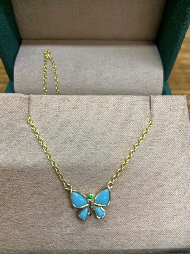 Hope Butterfly Necklace / Turquoise and Tsavorite