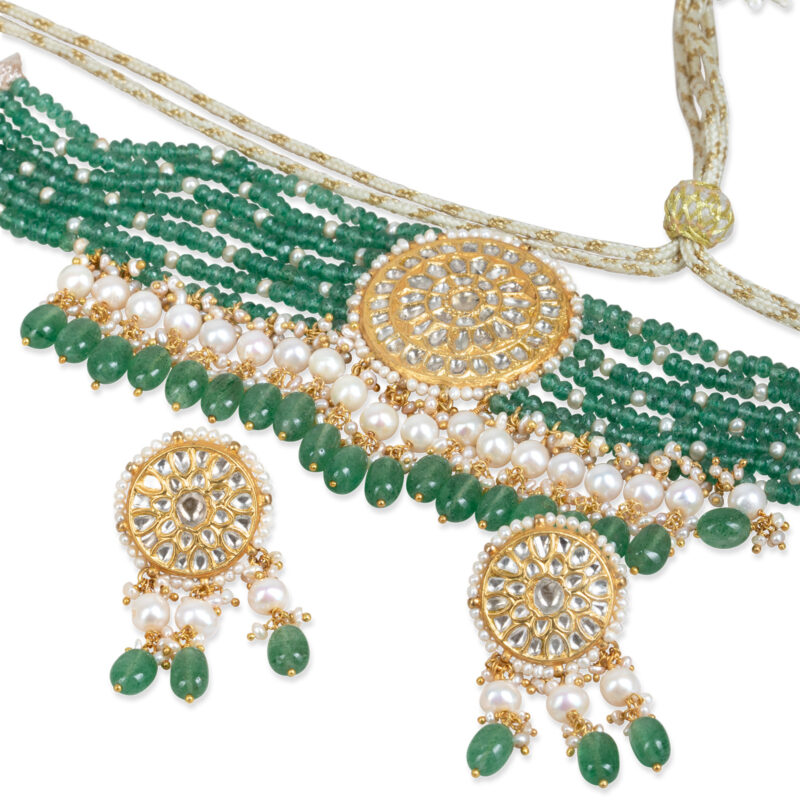 Zeenat Green Choker + Earring Polki Set A