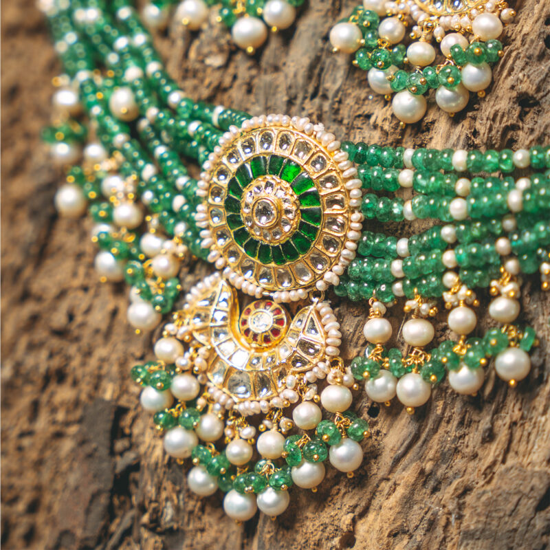 Zeenat Green Choker + Earring Polki Set C