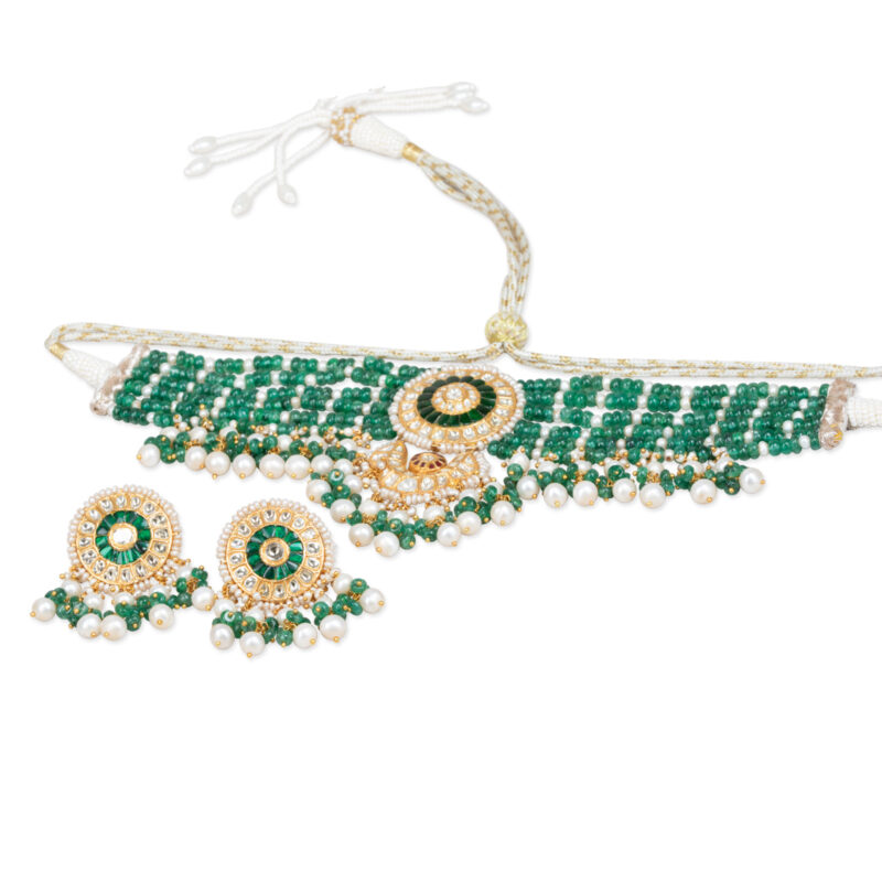 Zeenat Green Choker + Earring Polki Set C