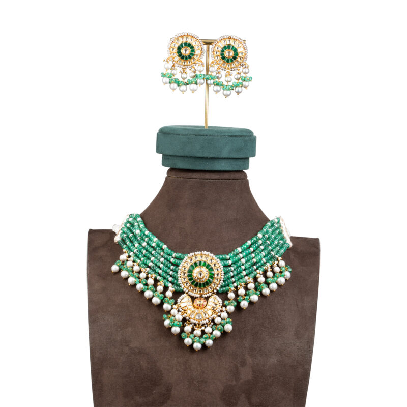 Zeenat Green Choker + Earring Polki Set C