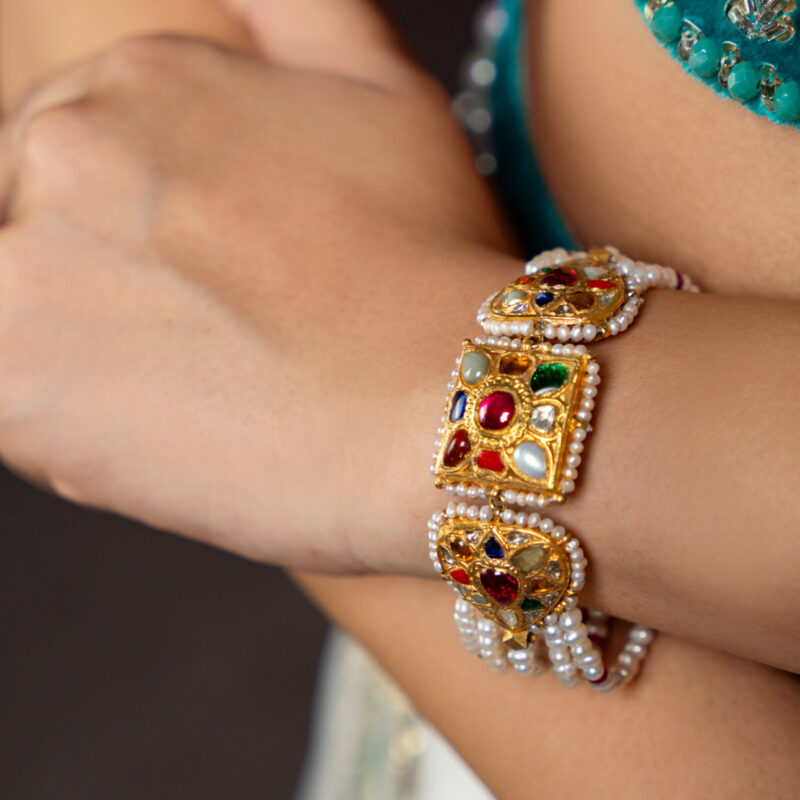 Zeenat Navratna Pearl Polki Bracelet