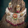 Zeenat Red Choker + Earring Polki Set A