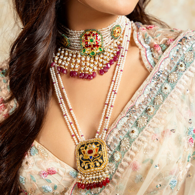 Zeenat Red Choker + Earring Polki Set A