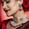 Zeenat Red Choker + Earring Polki Set A