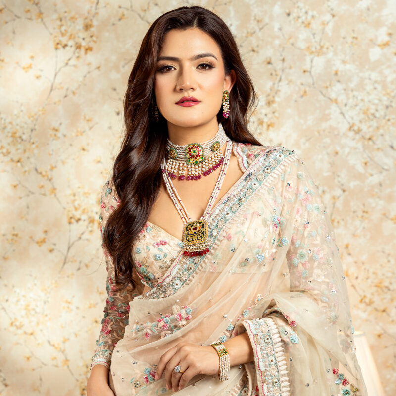 Zeenat Red Choker + Earring Polki Set A