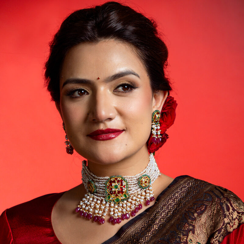 Zeenat Red Choker + Earring Polki Set A