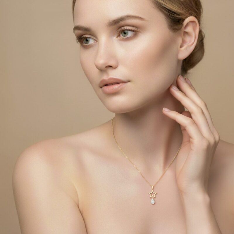 Gold Star Diamond Drop Pendant