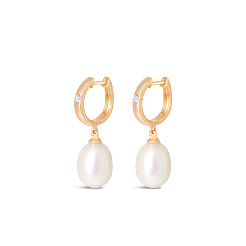 One Diamond Huggies with Pearl Drop