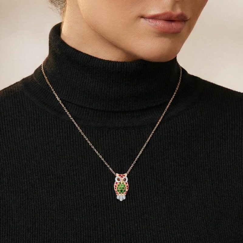 The Sentinel Owl Pendant (Tsavorite & Ruby)
